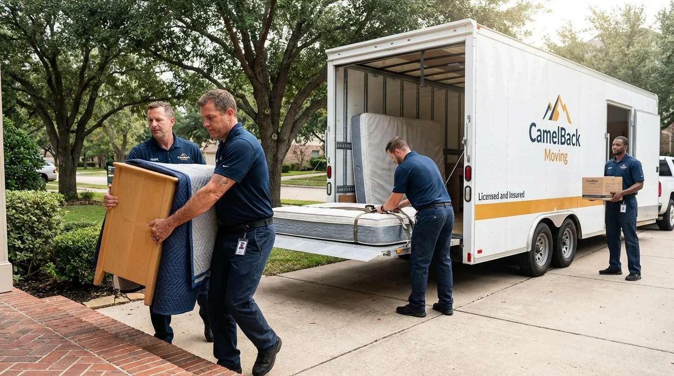 Crew loading residential truck for cross-state move from Farmville, NC