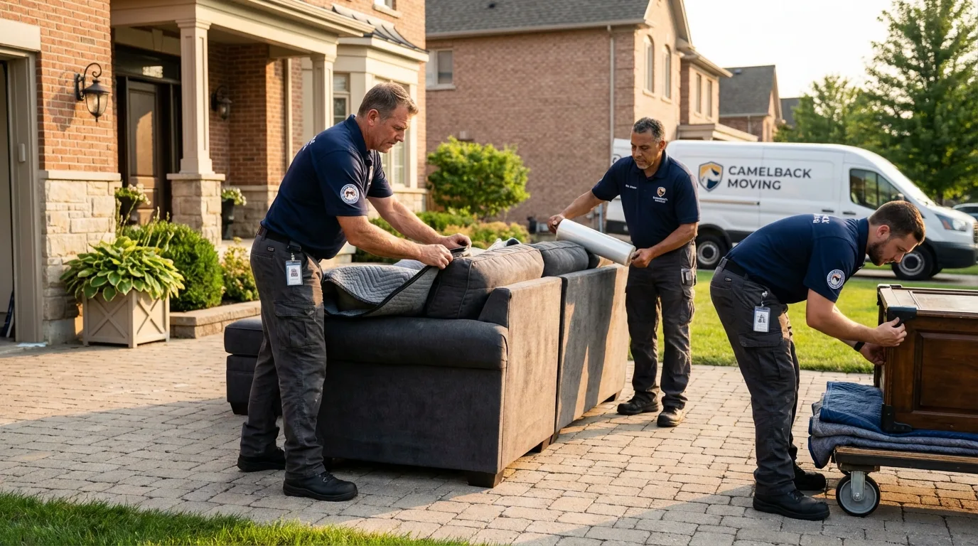 Large estate moving crew wrapping furniture in Farmville, NC